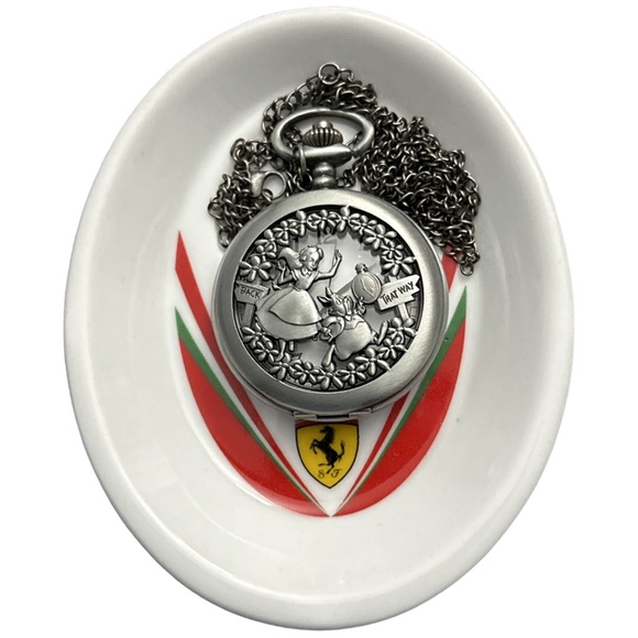 Disney Jewelry - DISNEY ALICE IN WONDERLAND antique style silver pocket watch pendant with chain.